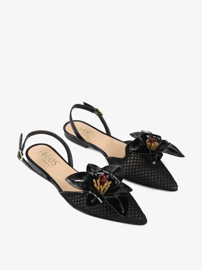 CZARNE BALERINY Z ODKRYTĄ PIĘTĄ HEGO'S Milano