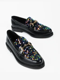 CZARNE MOKASYNY Z CEKINAMI HEGO'S Milano