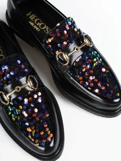 CZARNE MOKASYNY Z CEKINAMI HEGO'S Milano