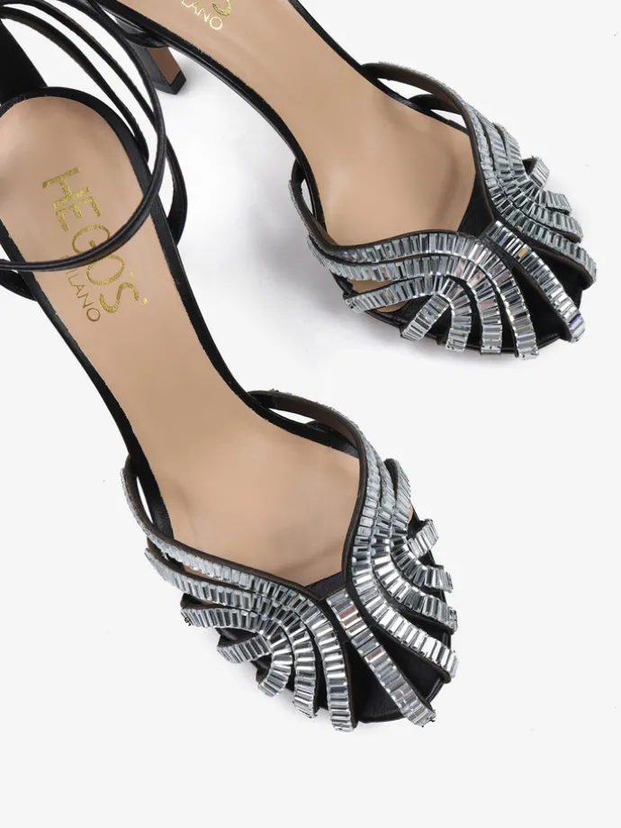 CZARNE SANDAŁY Z KAMIENIAMI HEGO'S Milano