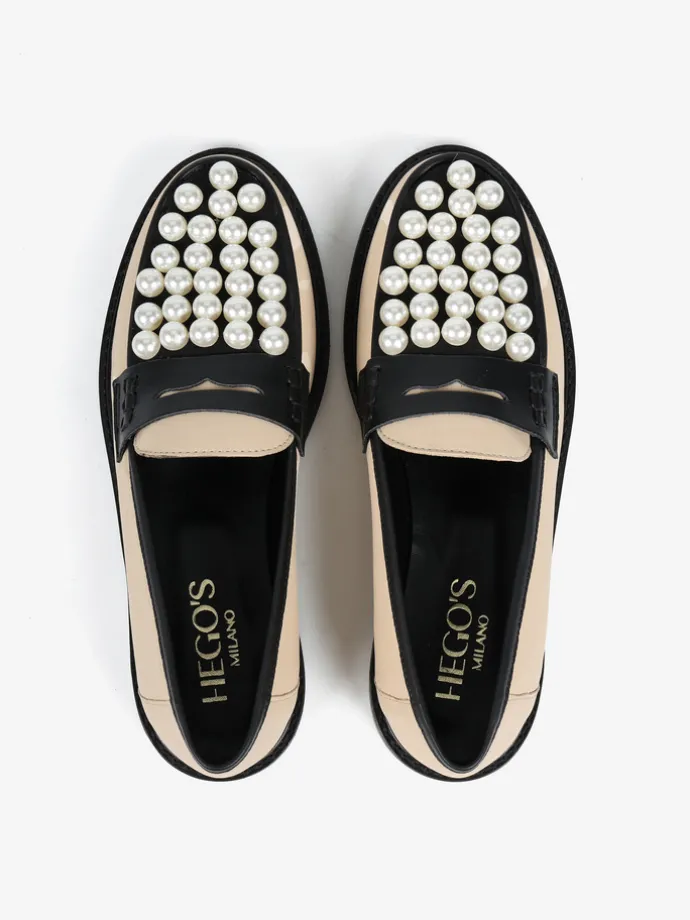 KREMOWE MOKASYNY Z PERŁAMI HEGO'S Milano
