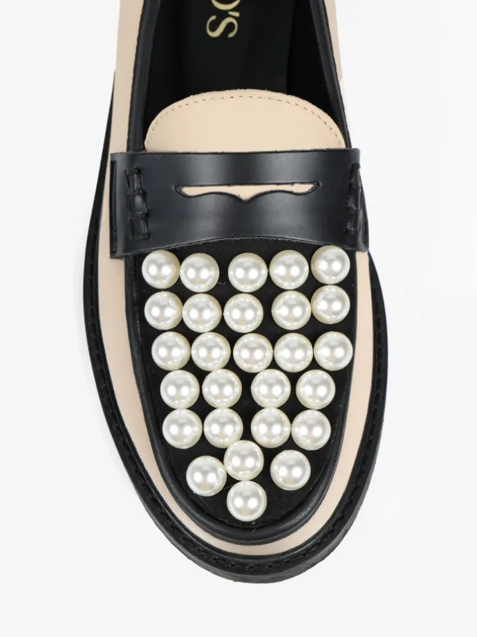 KREMOWE MOKASYNY Z PERŁAMI HEGO'S Milano