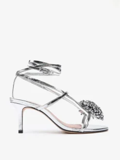 SREBRNE SANDAŁY NA NISKIM OBCASIE HEGO'S Milano