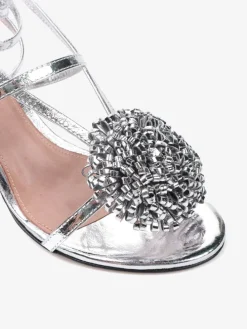 SREBRNE SANDAŁY NA NISKIM OBCASIE HEGO'S Milano