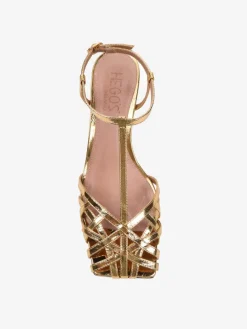 ZŁOTE SANDAŁY NA SZEROKIM OBCASIE HEGO'S Milano